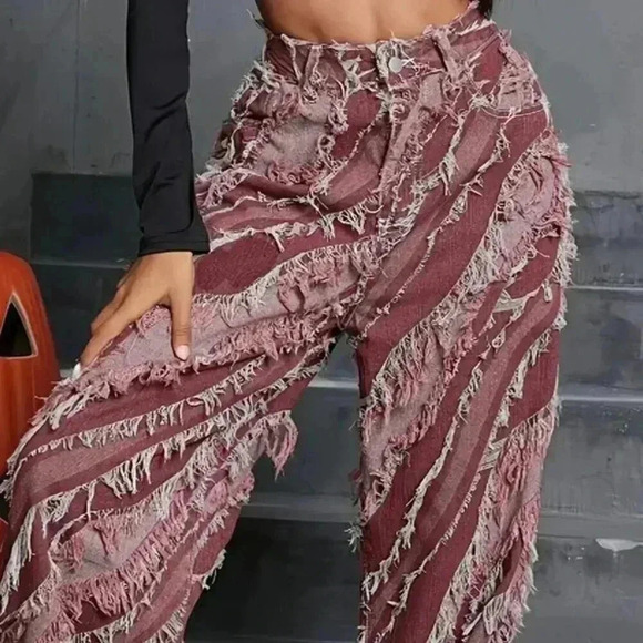 Fringe  Fit Denim Pants (Size: {10) (Color: Dark Redish) - Picture 1 of 3